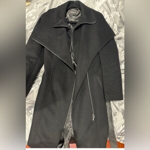 Black Mackage Wool Coat with Leather detail and belt